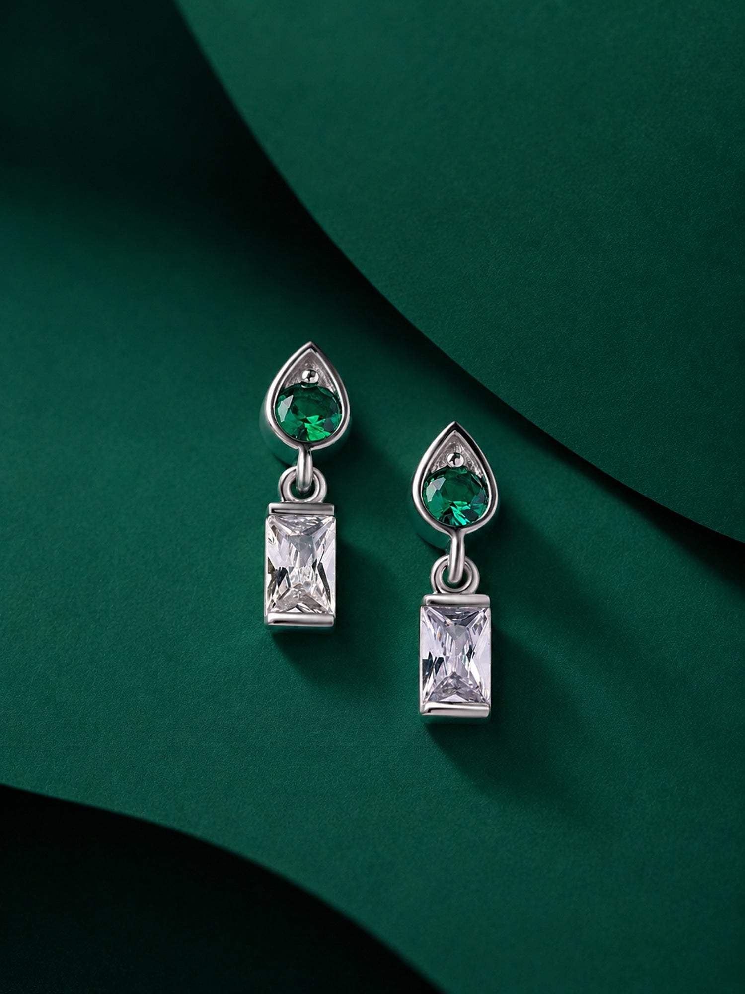 Green Emerald CZ Drop Earrings For Women