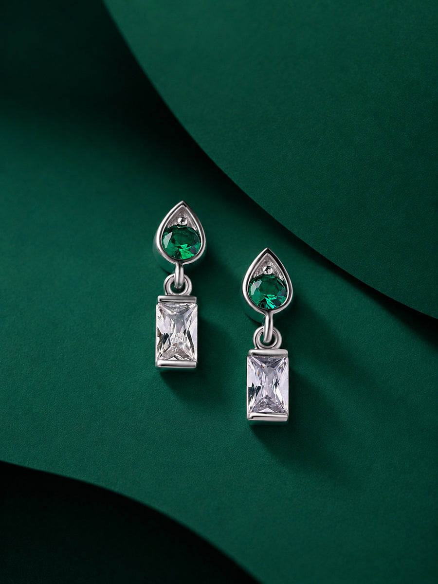 Green Emerald CZ Drop Earrings For Women