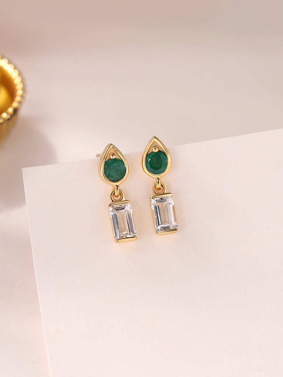 Natural Emerald White Topaz Drop Earrings