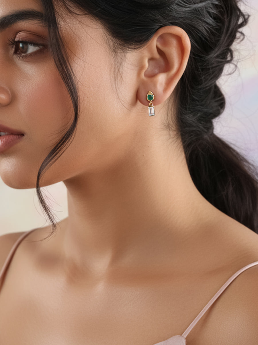 Natural Emerald White Topaz Drop Earrings