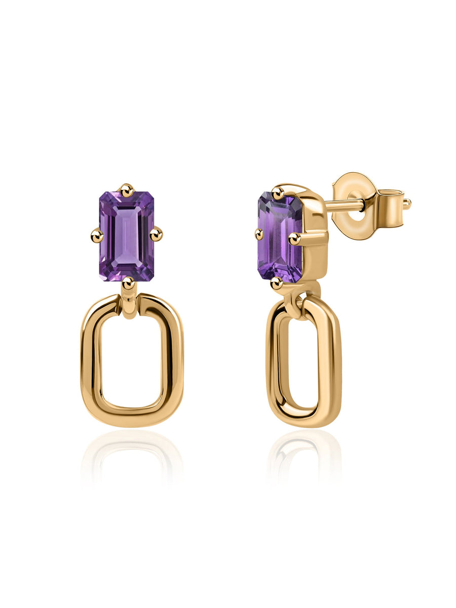Natural Amethyst Drop Gold Earrings