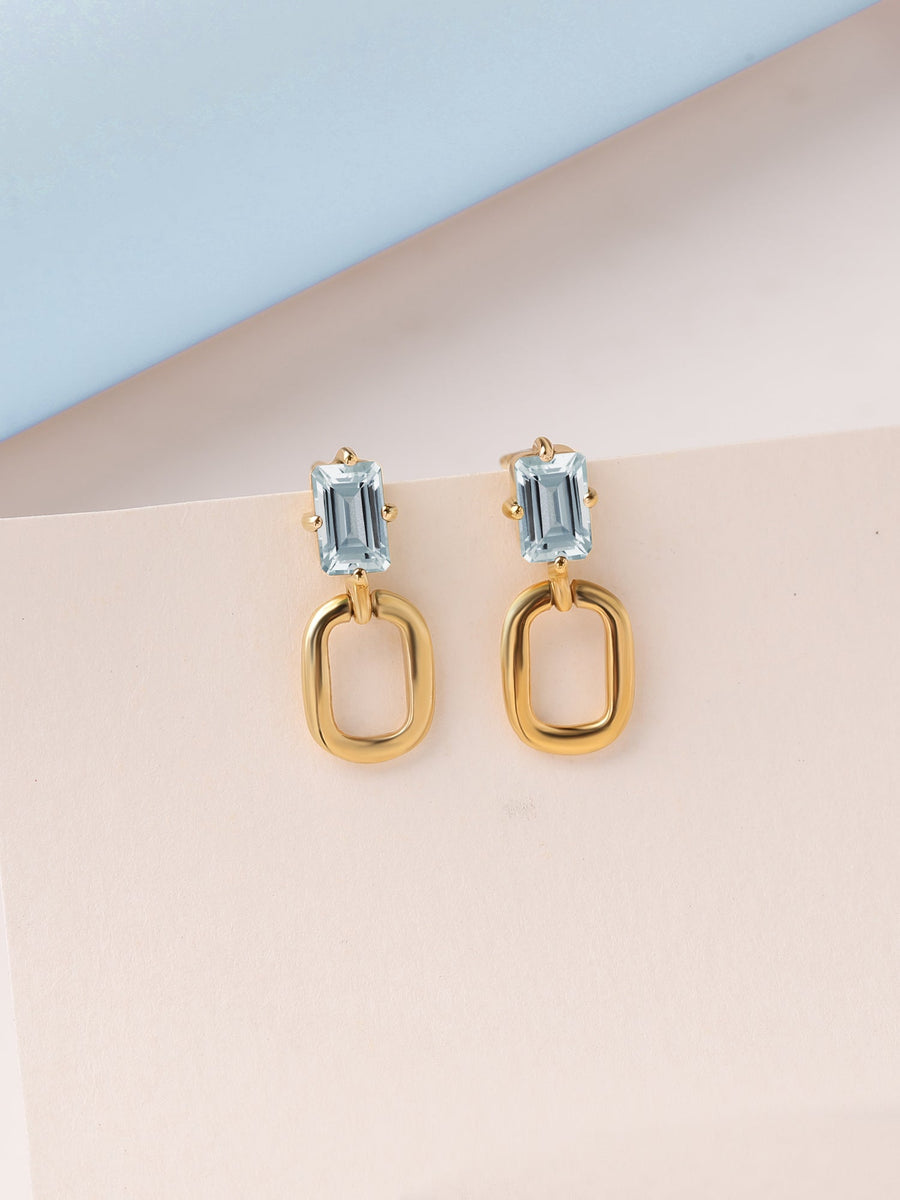 Natural Aquamarine Drop Gold Earrings