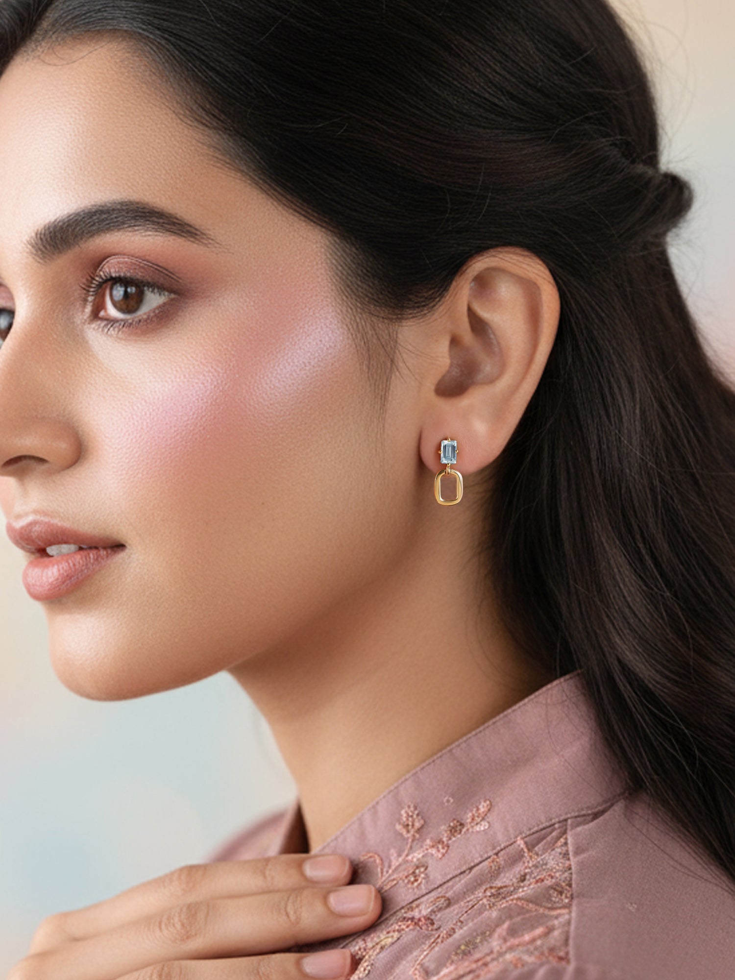 Natural Aquamarine Drop Gold Earrings