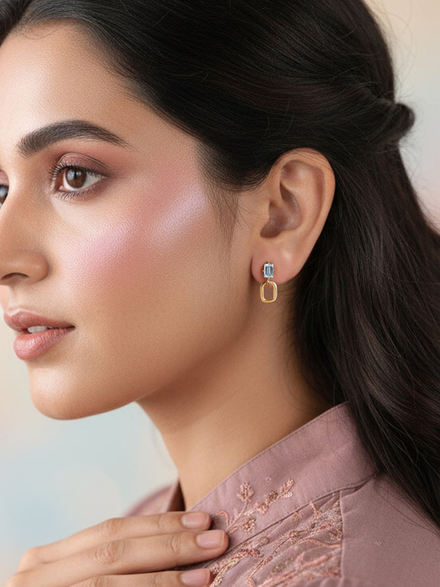 Natural Aquamarine Drop Gold Earrings