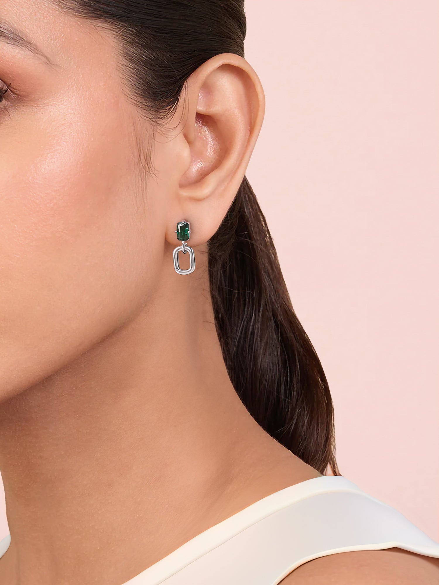 Octagon Emerald Earring For Women