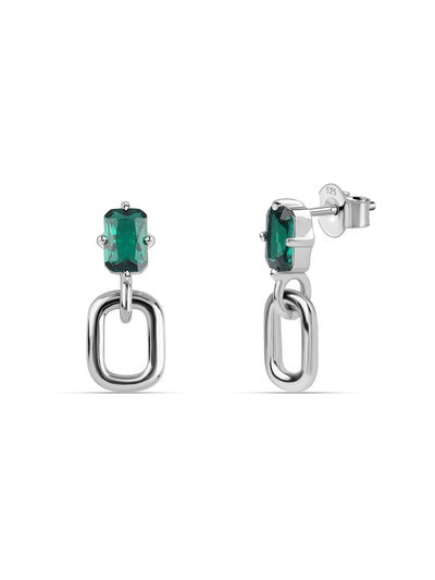 Octagon green emerald CZ dangle earrings in 925 sterling silver by Ornate Jewels