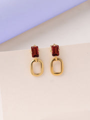Natural Garnet Drop Gold Earrings