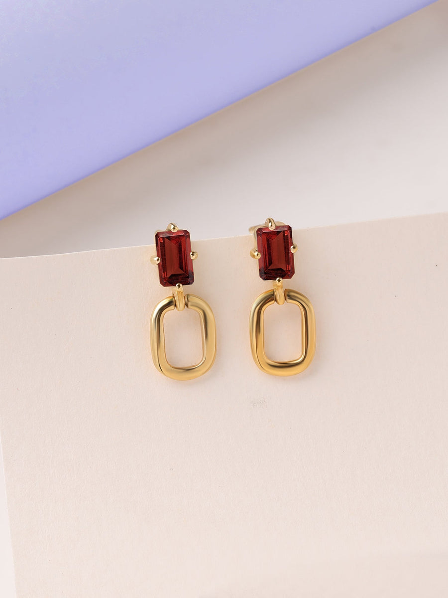 Natural Garnet Drop Gold Earrings