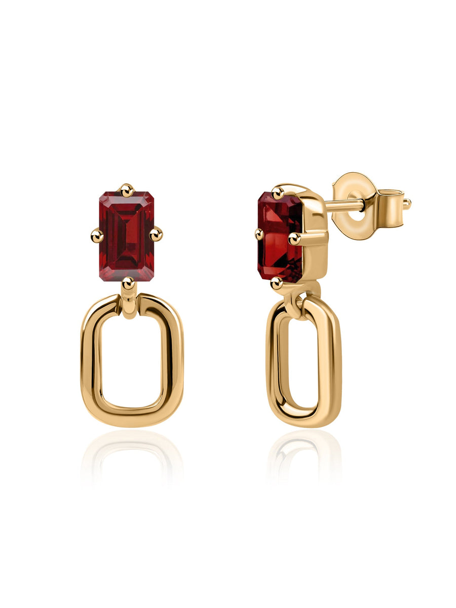 Natural Garnet Drop Gold Earrings