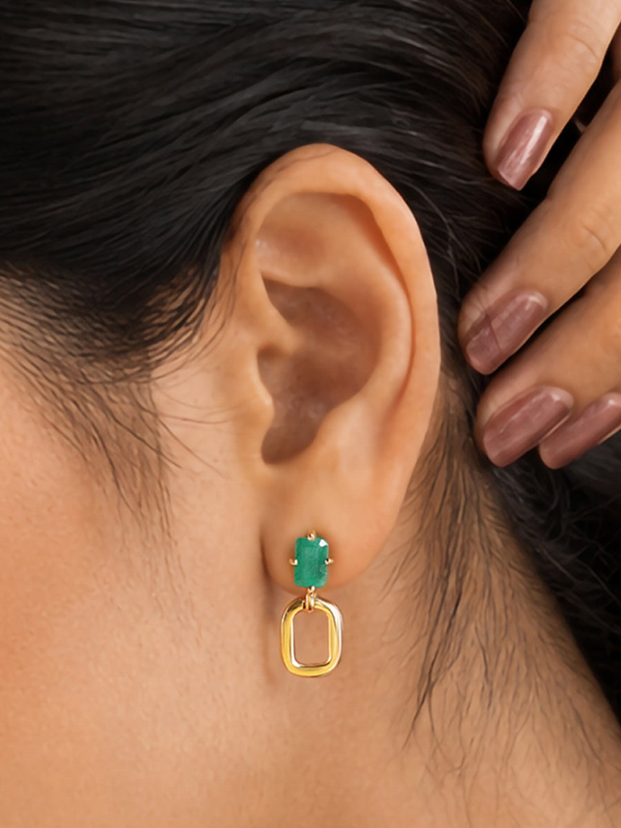Natural Emerald Paisley Drop Earrings For Women in 925 Silver