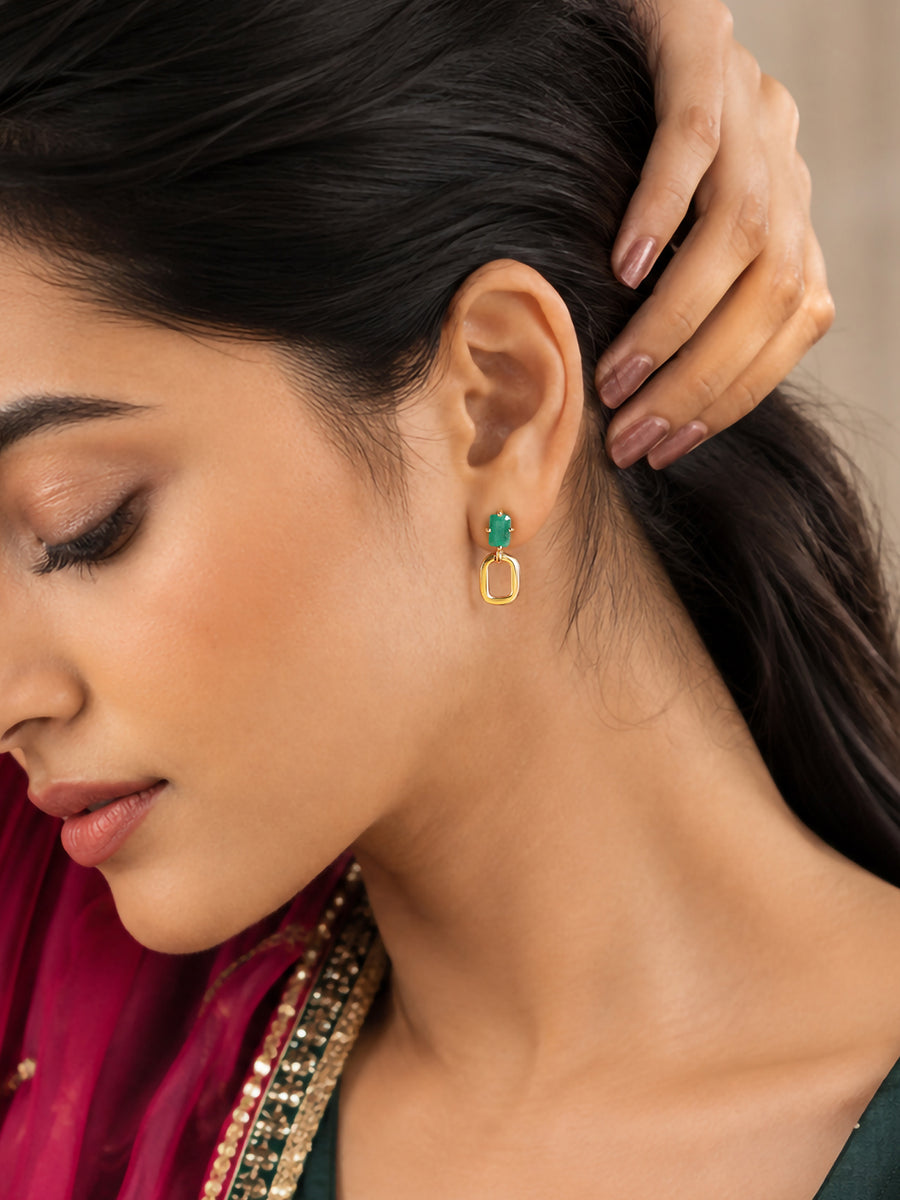 Natural Emerald Paisley Drop Earrings For Women in 925 Silver