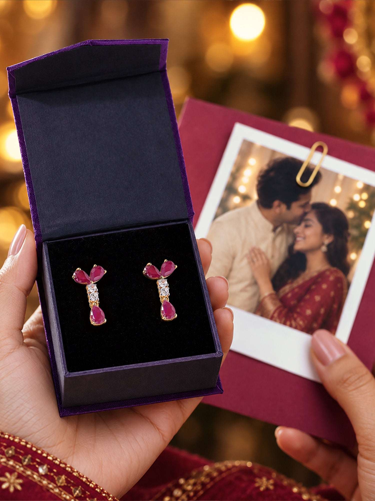 Red Hot Natural Ruby Gold Plated Earrings for Women