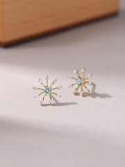 Natural Aquamarine Flower Gold Earrings