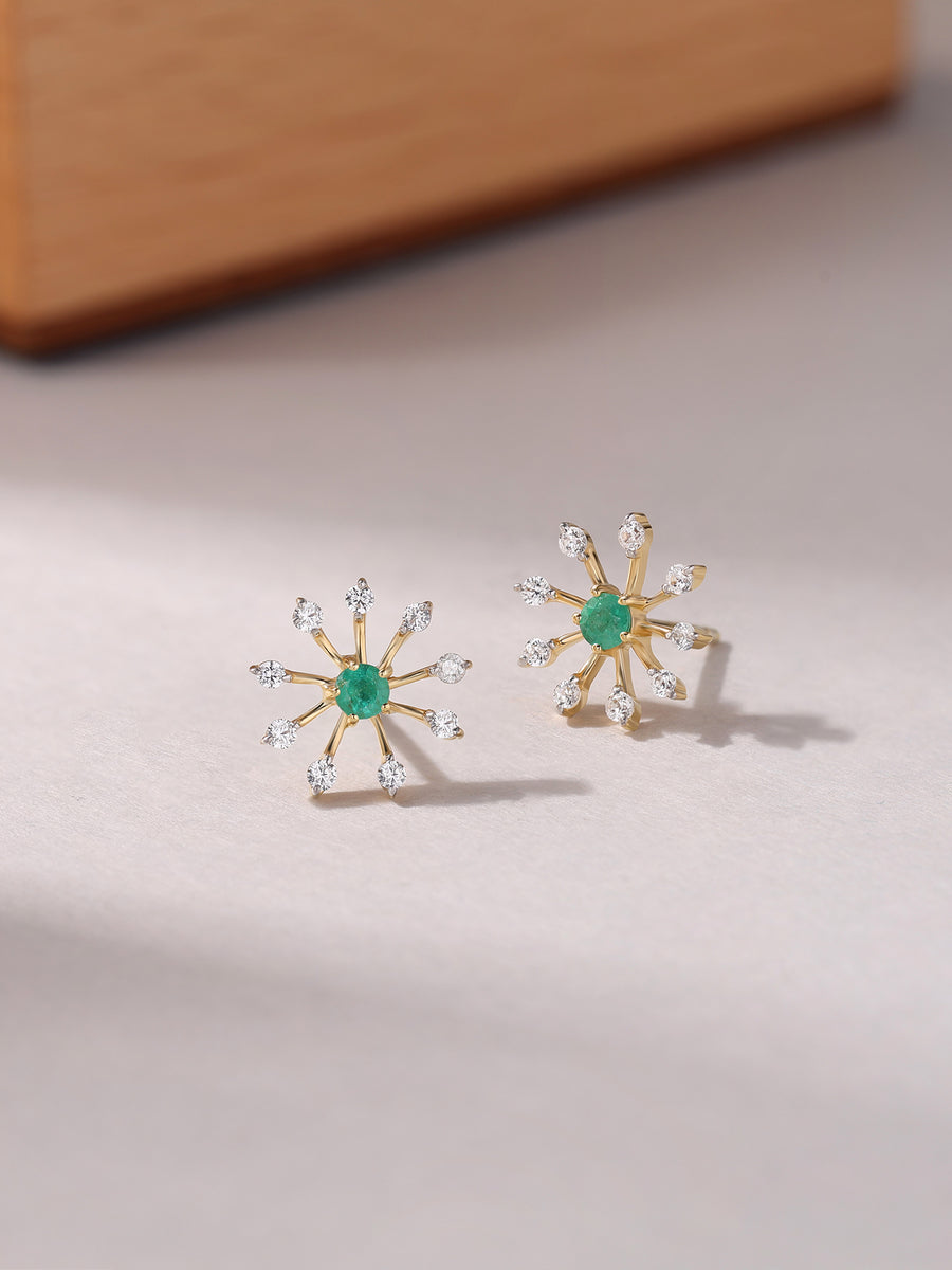 Natural Emeralds Flower Earrings
