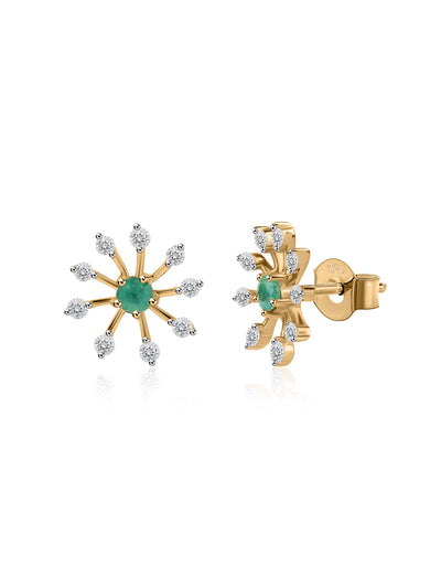 Natural Emeralds Flower Gold Plated Earrings for Women