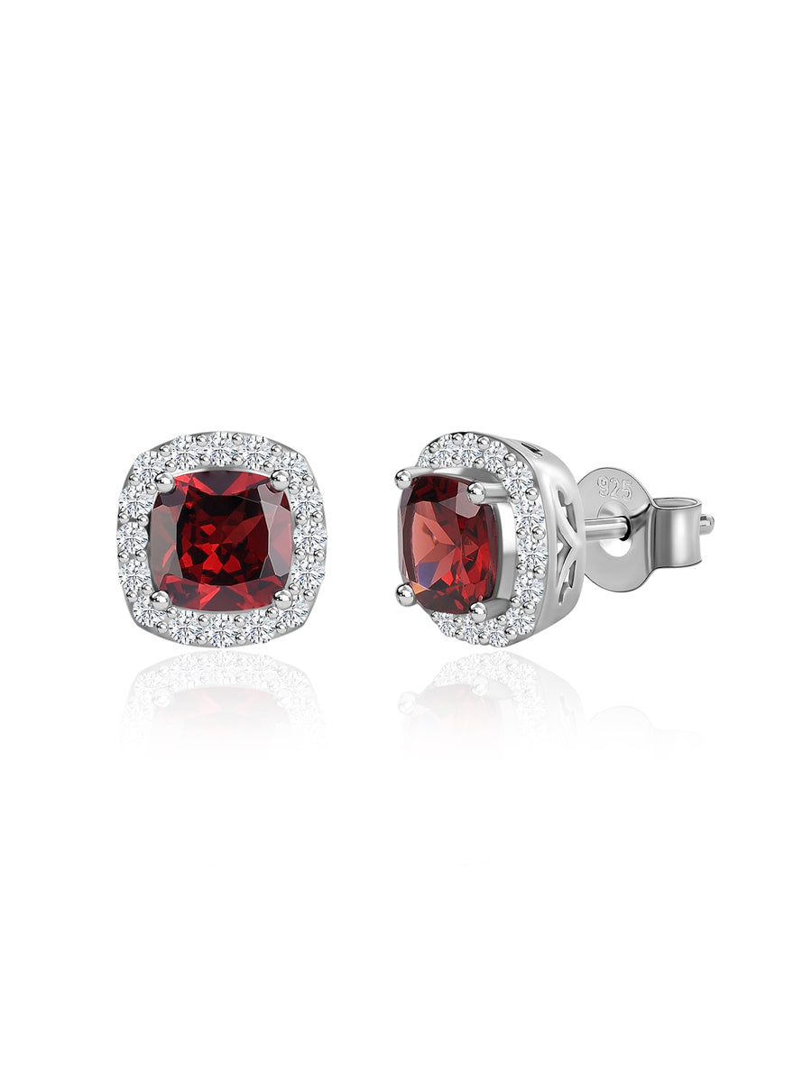 Deep Crimson Red Garnet Silver Studs
