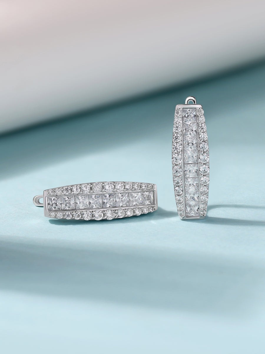 Dazzling White CZ Silver Hoop Earrings