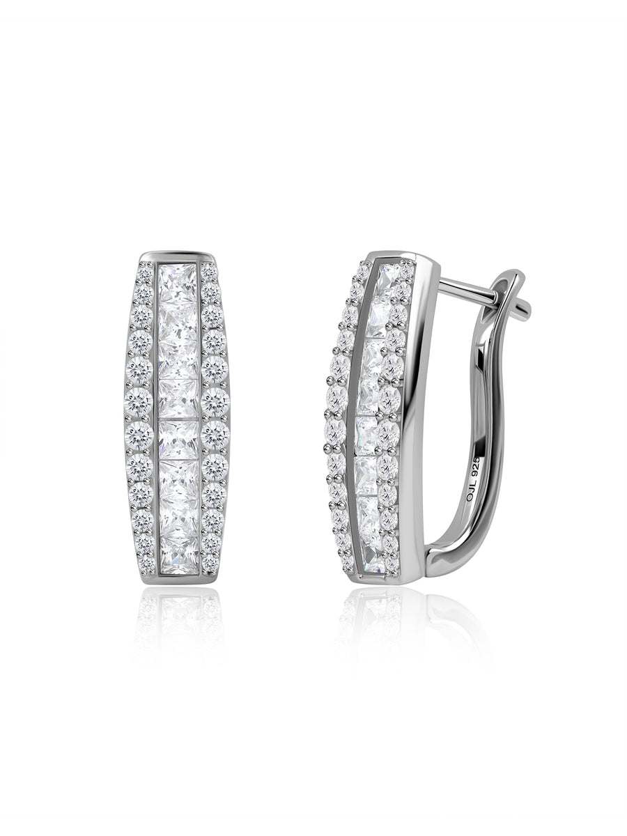 Dazzling White CZ Silver Hoop Earrings