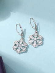 Floral White CZ Silver Drop Earrings