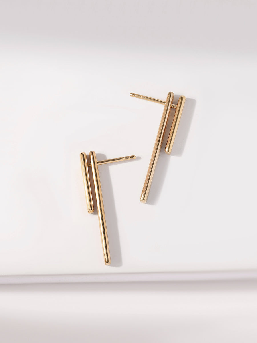 Linear Elegance Gold Drop Earrings 5MM