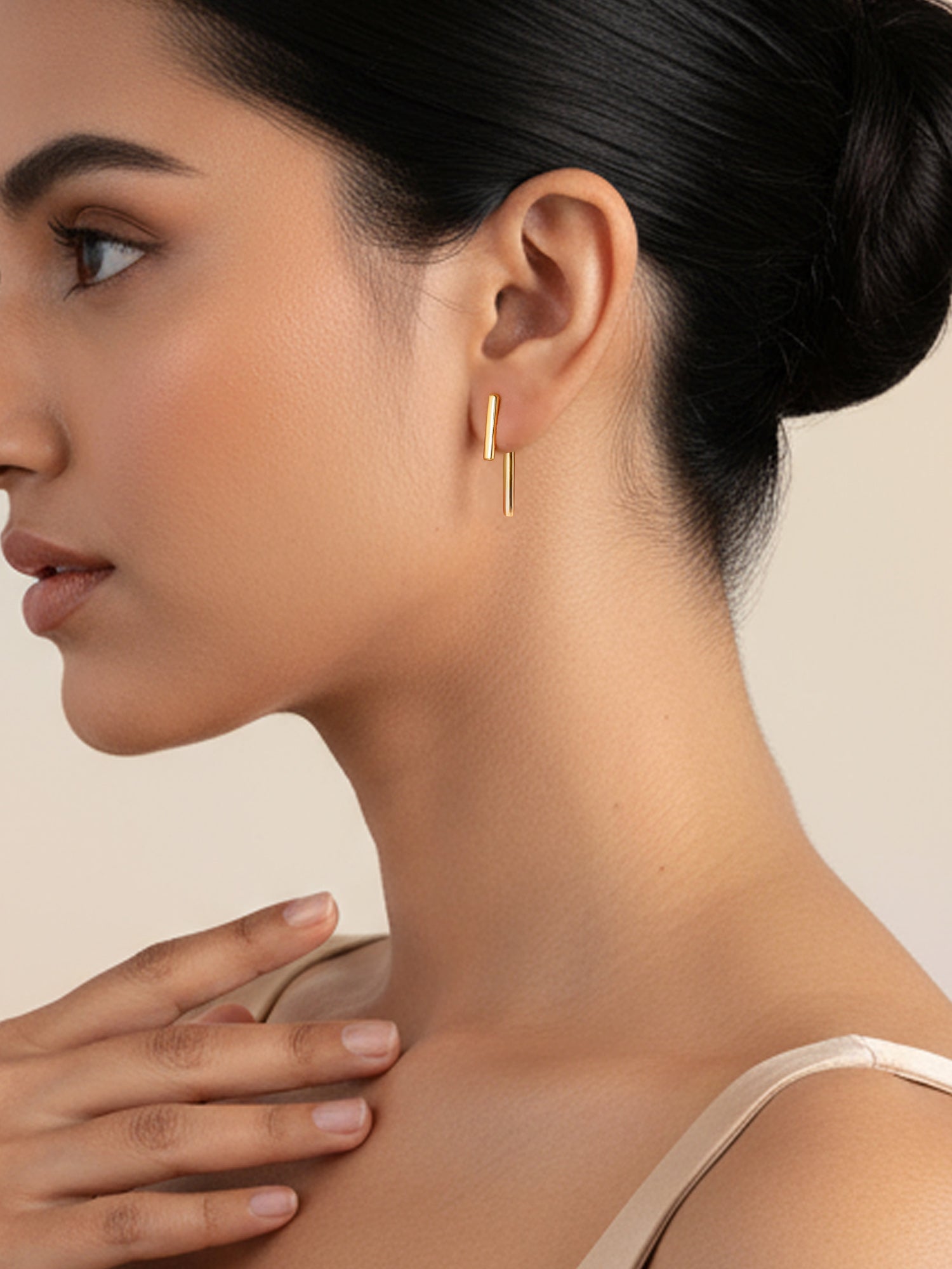 Linear Elegance Gold Drop Earrings 5MM