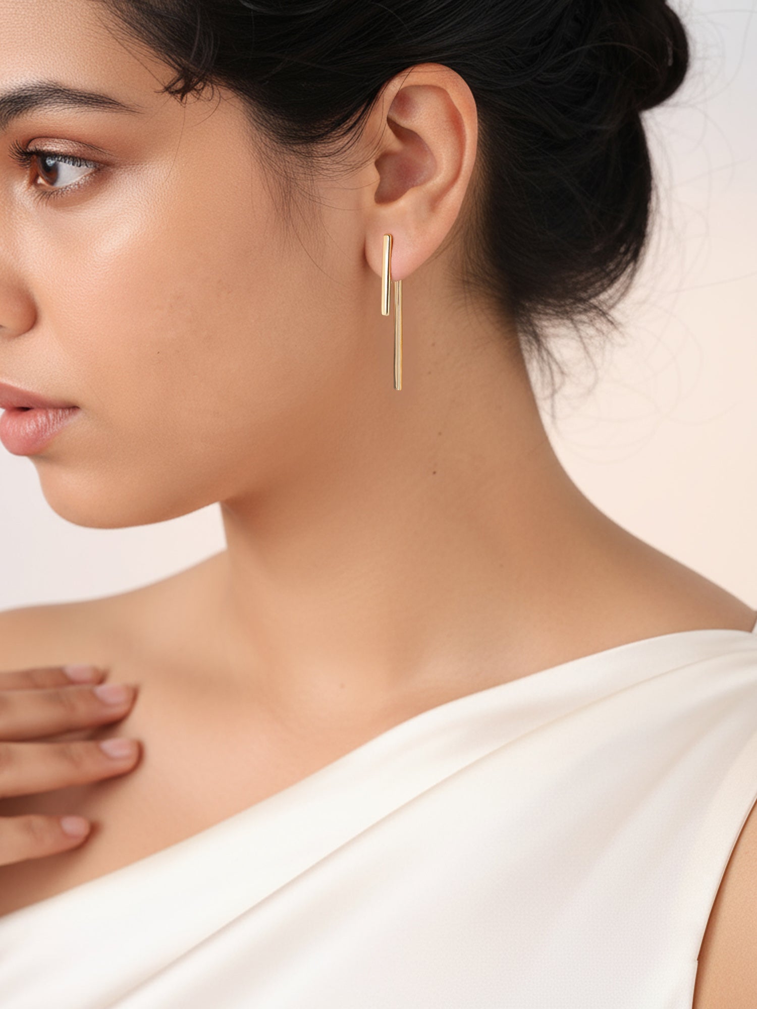 Linear Elegance Gold Drop Earrings 3MM