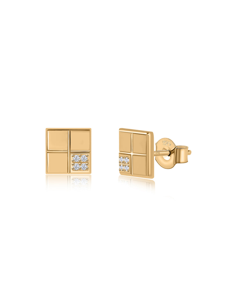 Bold Grid Gold Stud Earrings