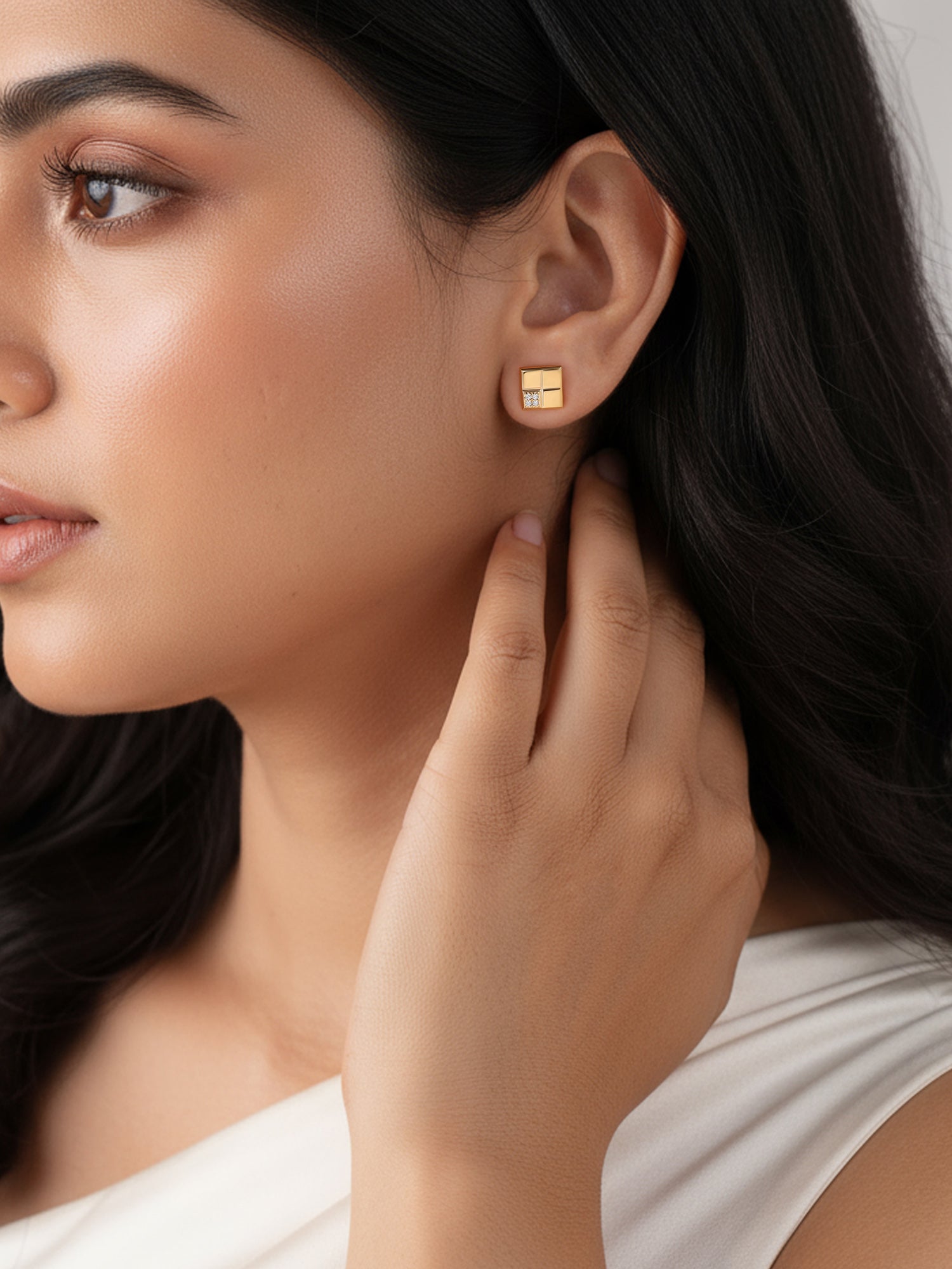Bold Grid Gold Stud Earrings