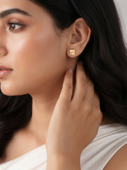 Bold Grid Gold Stud Earrings