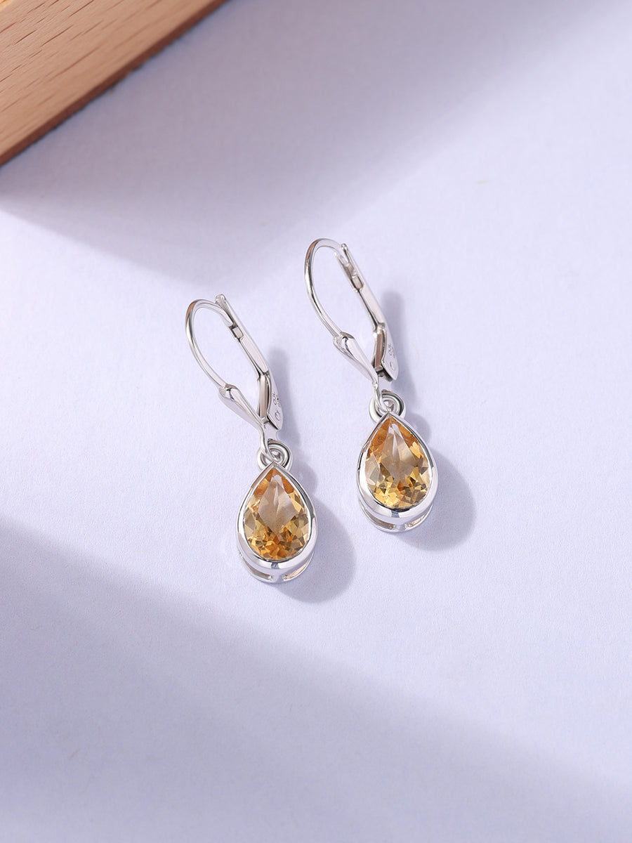 Golden Glow Citrine Silver Drop Earrings