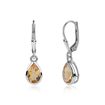 Golden Glow Natural Citrine Silver Drop Earrings