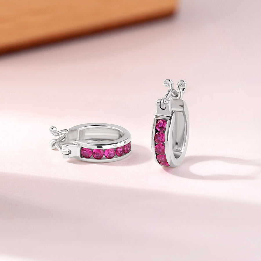 Ruby Radiance Silver Hoop Earrings