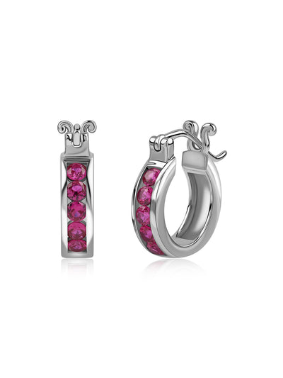 Ruby CZ Radiance Silver Hoop Earrings