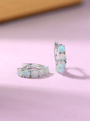 Natural Opal Glow Silver Hoops
