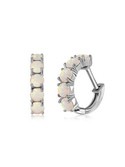Natural Opal Glow Silver Hoops
