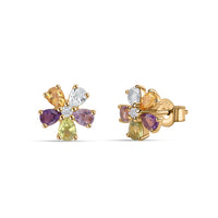 Natural Multi Gemstone Floral Gold Plated Earrings for Women
