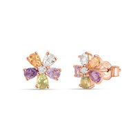 Natural Multi Gemstone Floral Rose Gold Plated Earrings