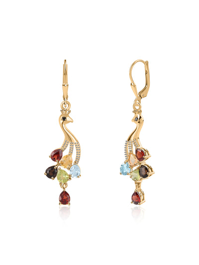 Natural Multi Gemstone Dangle Gold Plated Earrings for Women