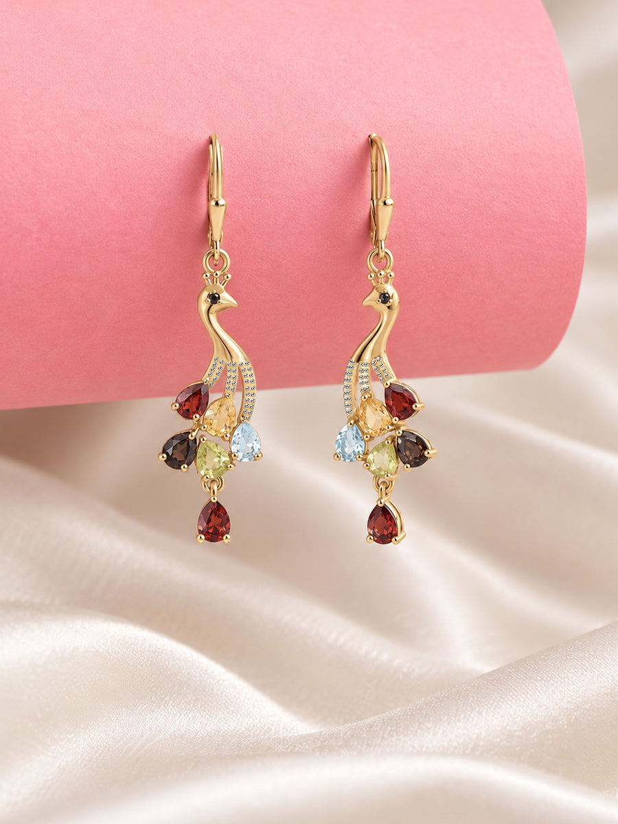 Natural Multi Gemstone Dangle Gold Plated Earrings for Women