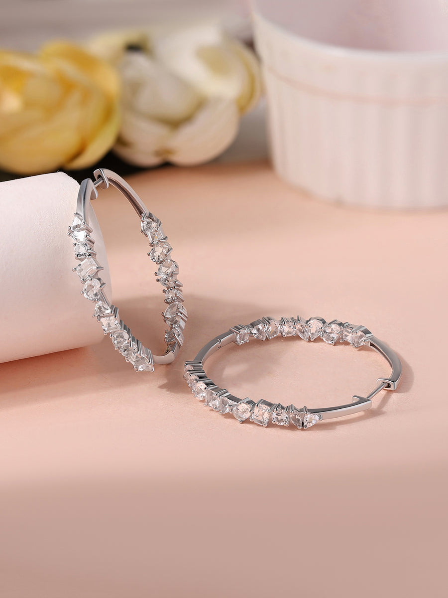 Glam Sham Silver Hoops with White Topaz