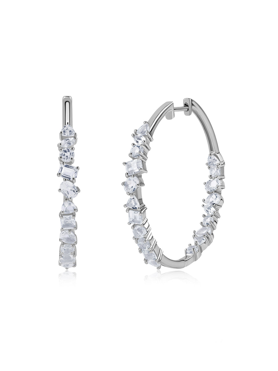 Glam Sham Silver Hoops with White Topaz
