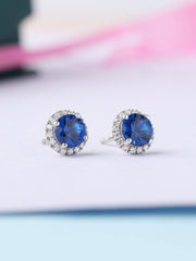 Royal Blue Halo Silver Earrings