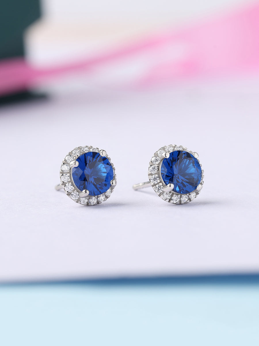 Royal Blue Halo Silver Earrings