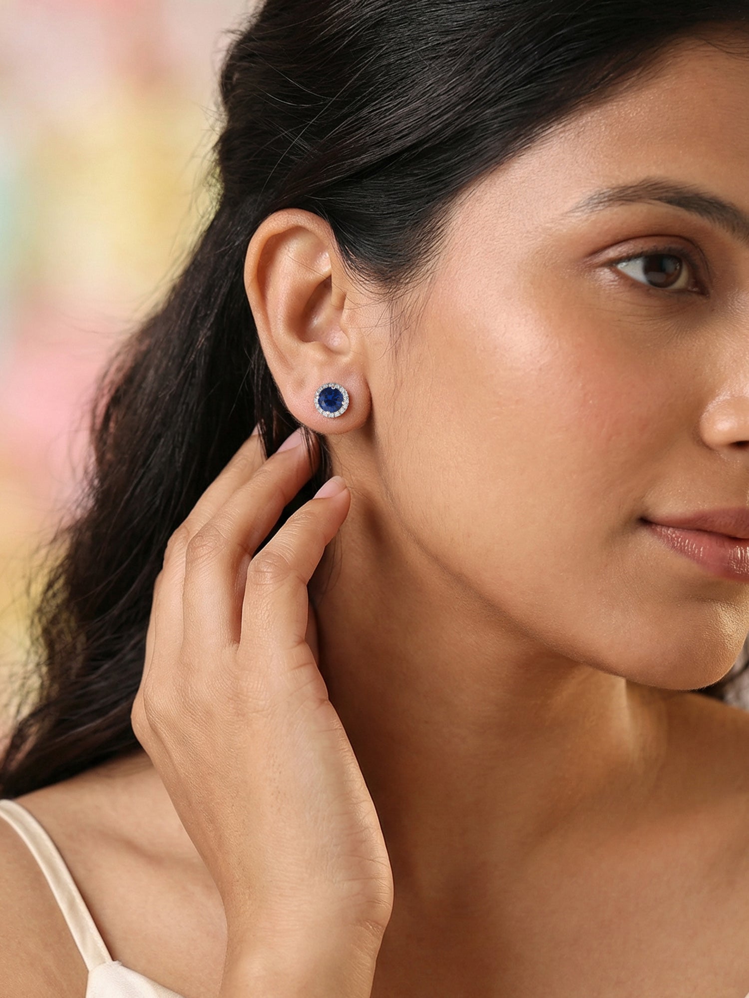 Royal Blue Halo Silver Earrings