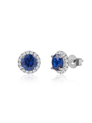 Royal Blue Halo Silver Earrings