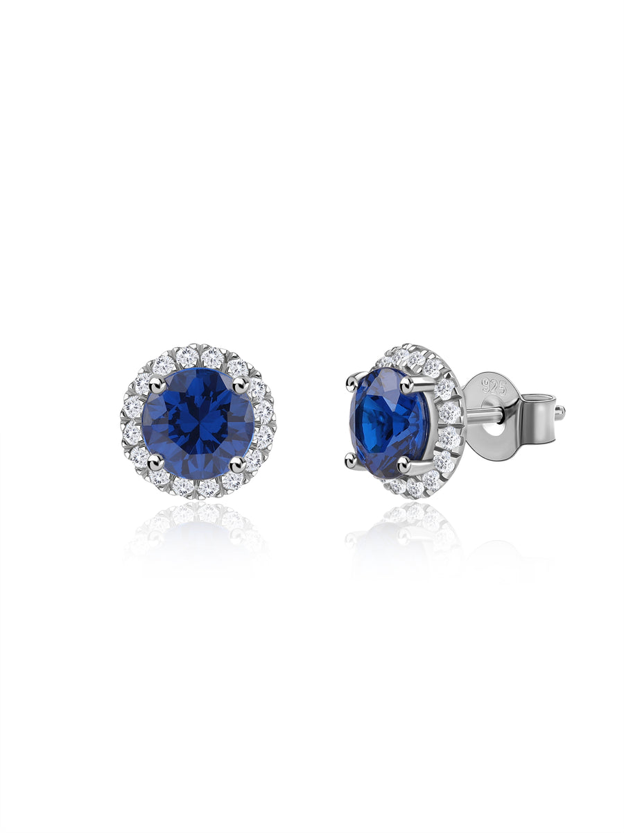 Royal Blue Halo Silver Earrings