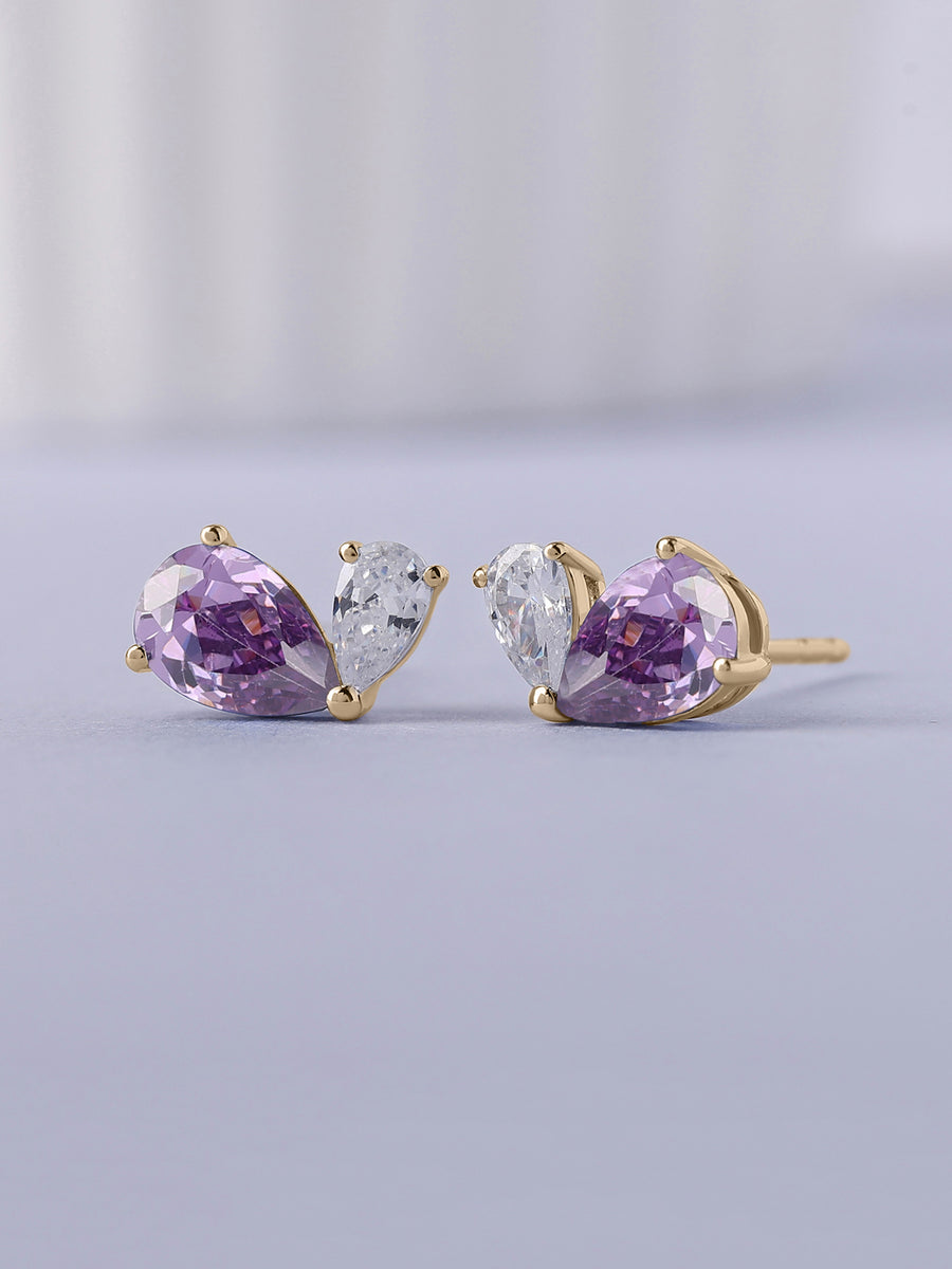 Purple Toi Et Moi Yellow Gold Earring For Women