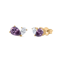Purple Toi Et Moi Yellow Gold Earring For Women