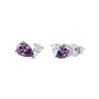 Purple CZ Toi Et Moi Silver Earrings for Women