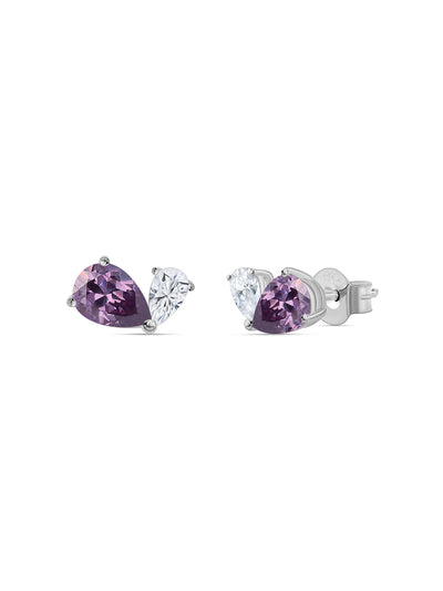 Purple CZ Toi Et Moi Silver Earrings for Women
